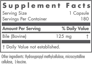Ox Bile 125mg supp facts