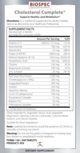 cholesterol complete supp facts